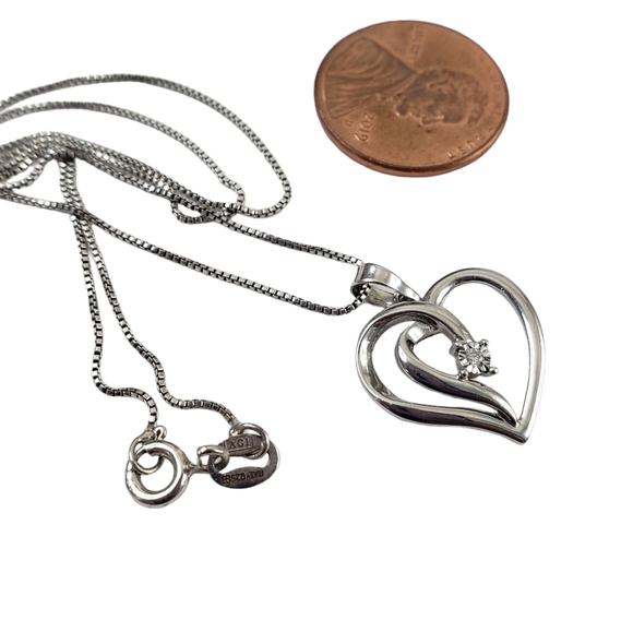 Diamond heart pendant necklace slider heart sterling silver - Picture 6 of 10
